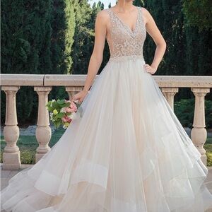 Embellished V-Neck Tulle Wedding Gown Champagne Casablanca 2315 Tori (Bridal 12)